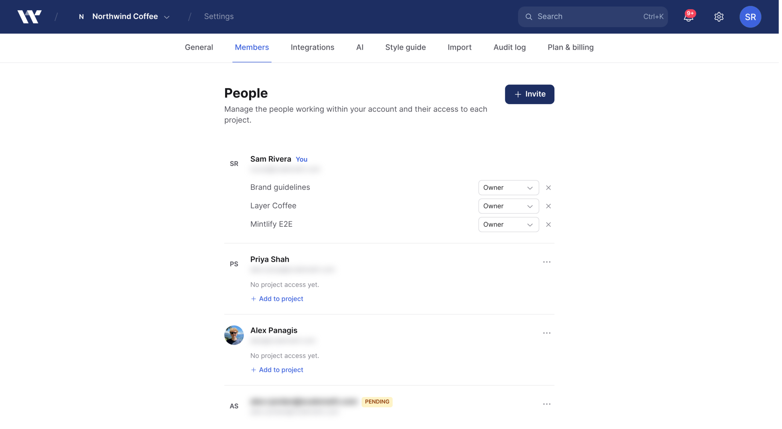 The People page in workspace settings, showing the member list